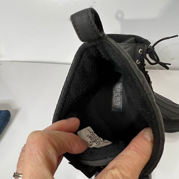 Sperry Black Quilted Rubber Boots Lace Up Waterproof - Picture 8 of 10